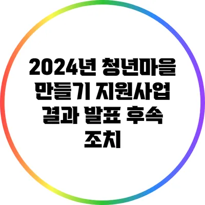 2024년 청년마을 만들기 지원사업 결과 발표 후속 조치