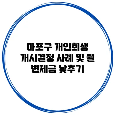 마포구 개인회생 개시결정 사례 및 월 변제금 낮추기